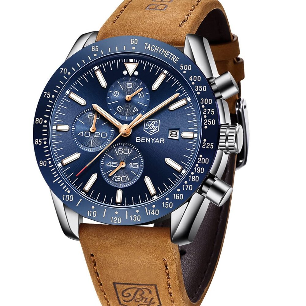 Men's Analog Chronograph Watch with Silicone Strap - Waterproof